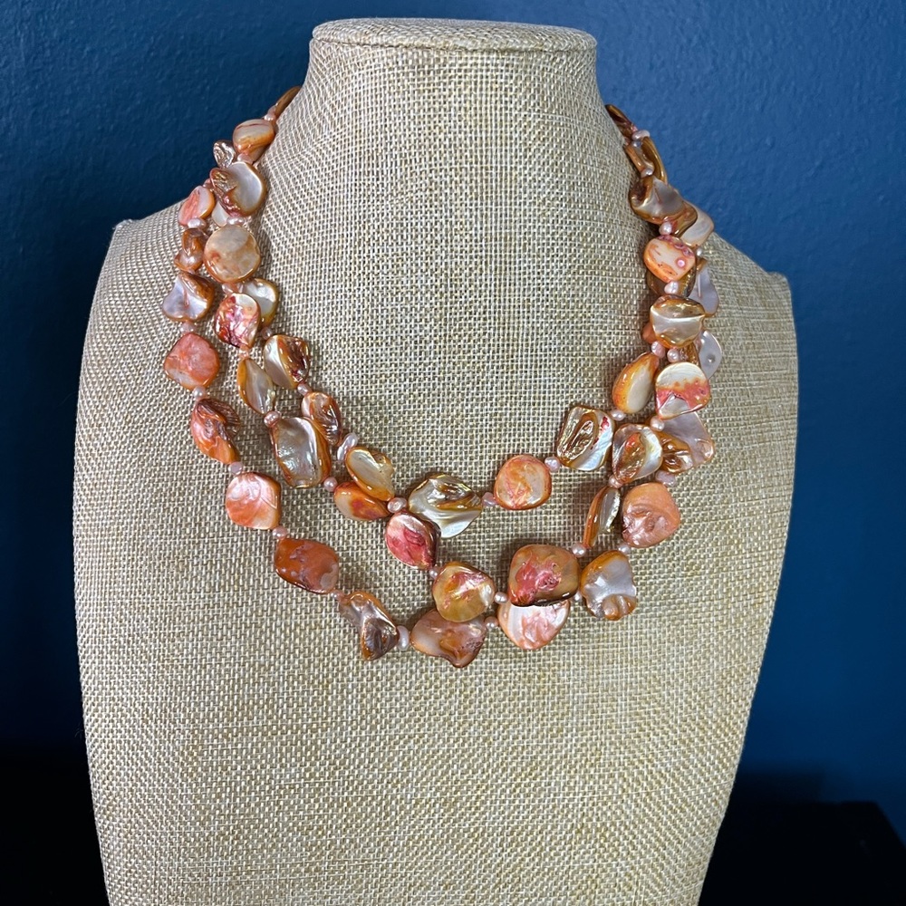 NWOT Pearl and Shell 3 Strand Necklace